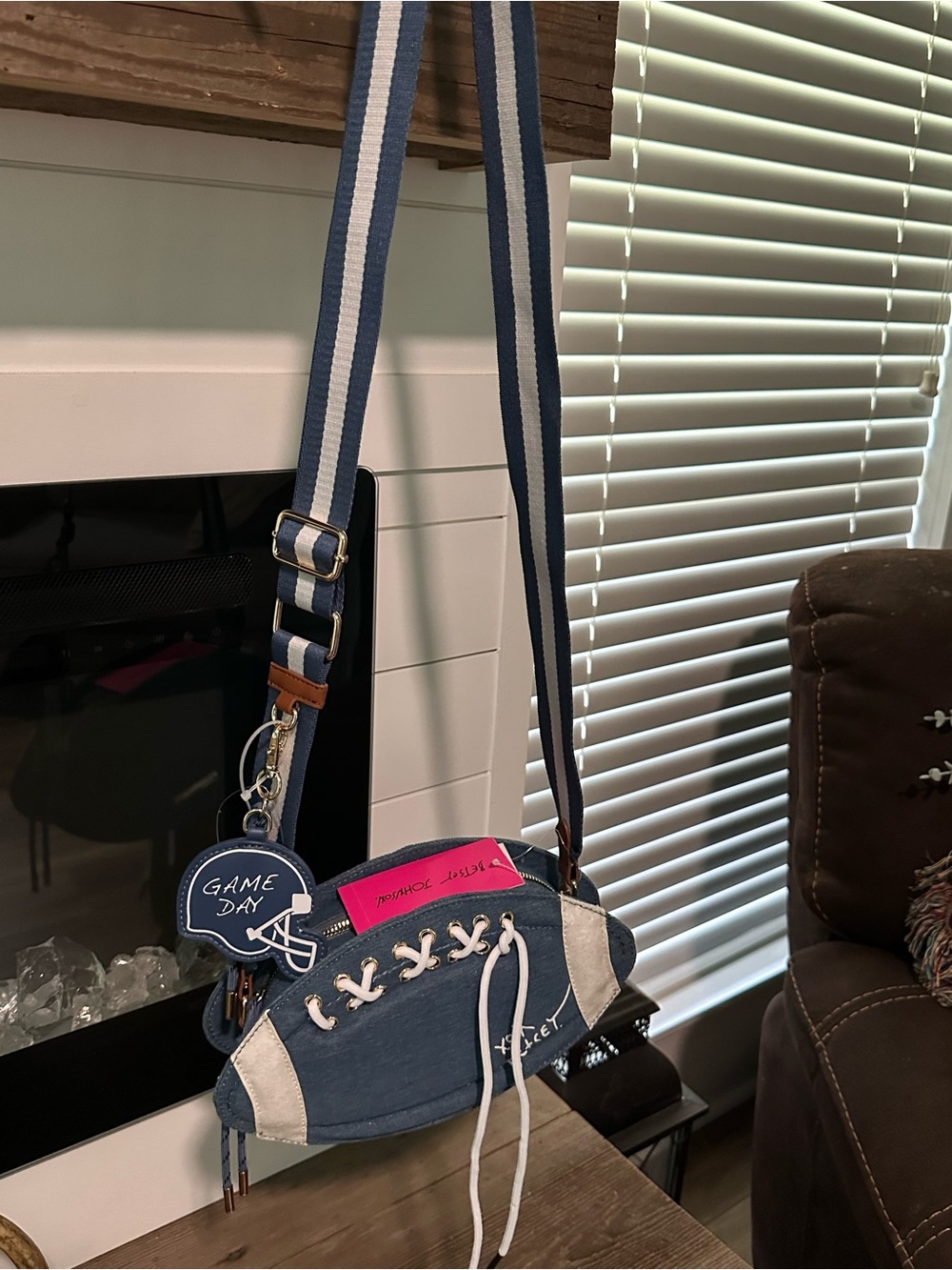 Betsey Johnson Blue Football Crossbody Bag NWT